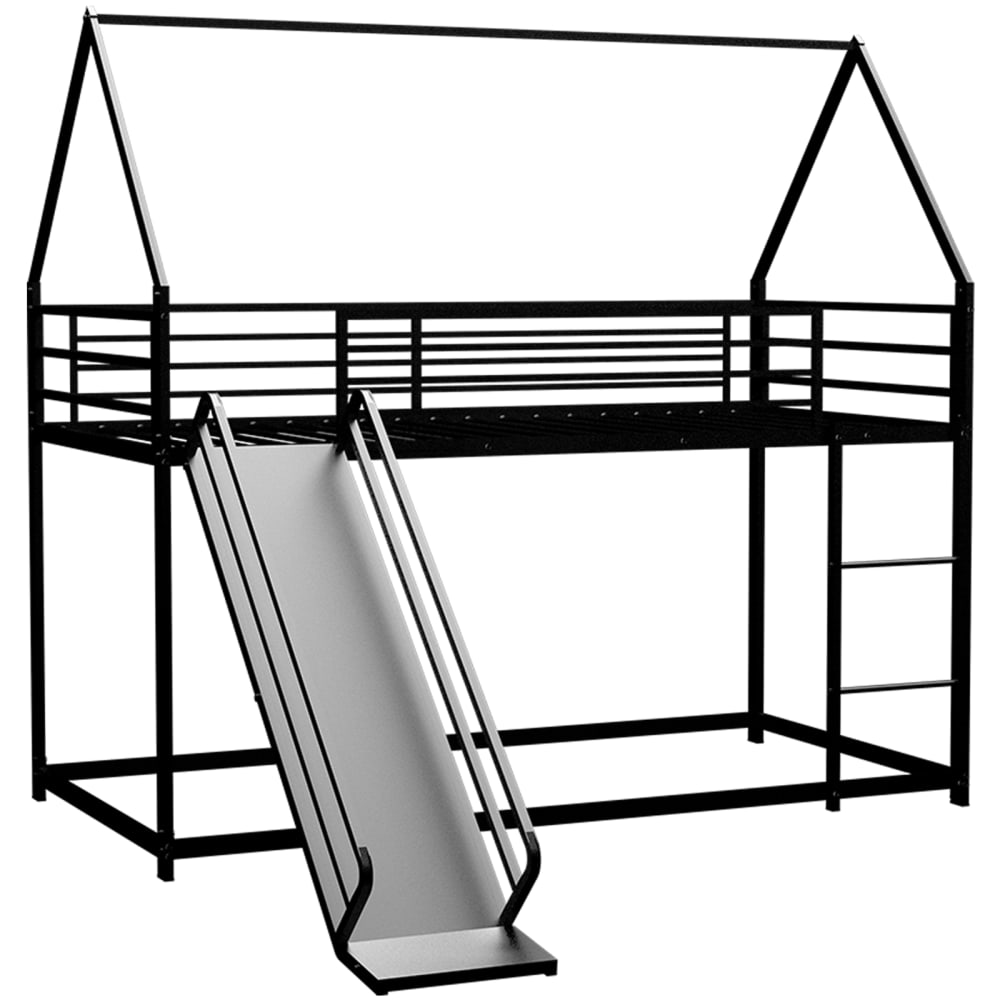 Lit superposé en métal noir avec toboggan 90 x 200 cm