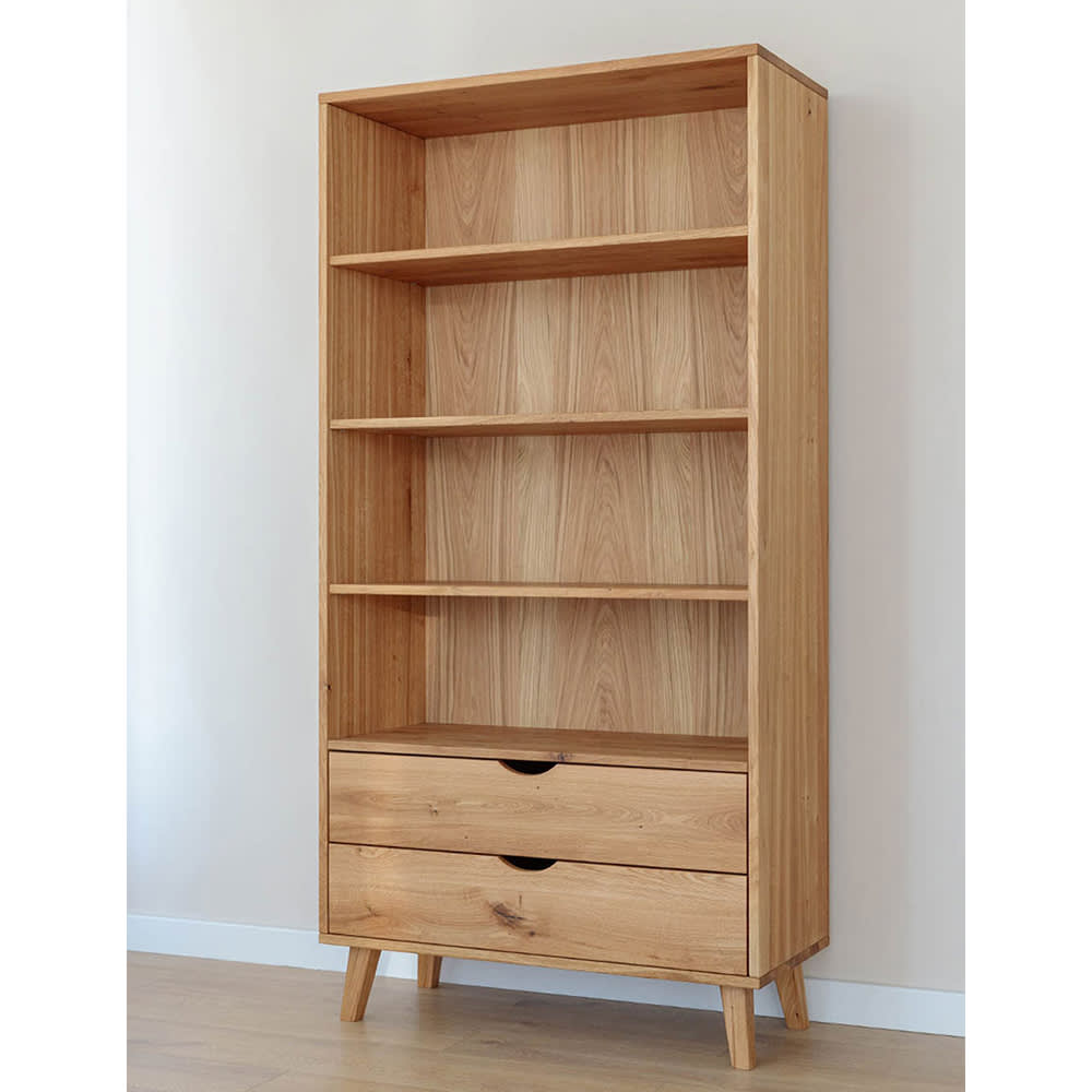 Bücherregal mit Schubladen aus Massivholz 90x40x180cm, eiche