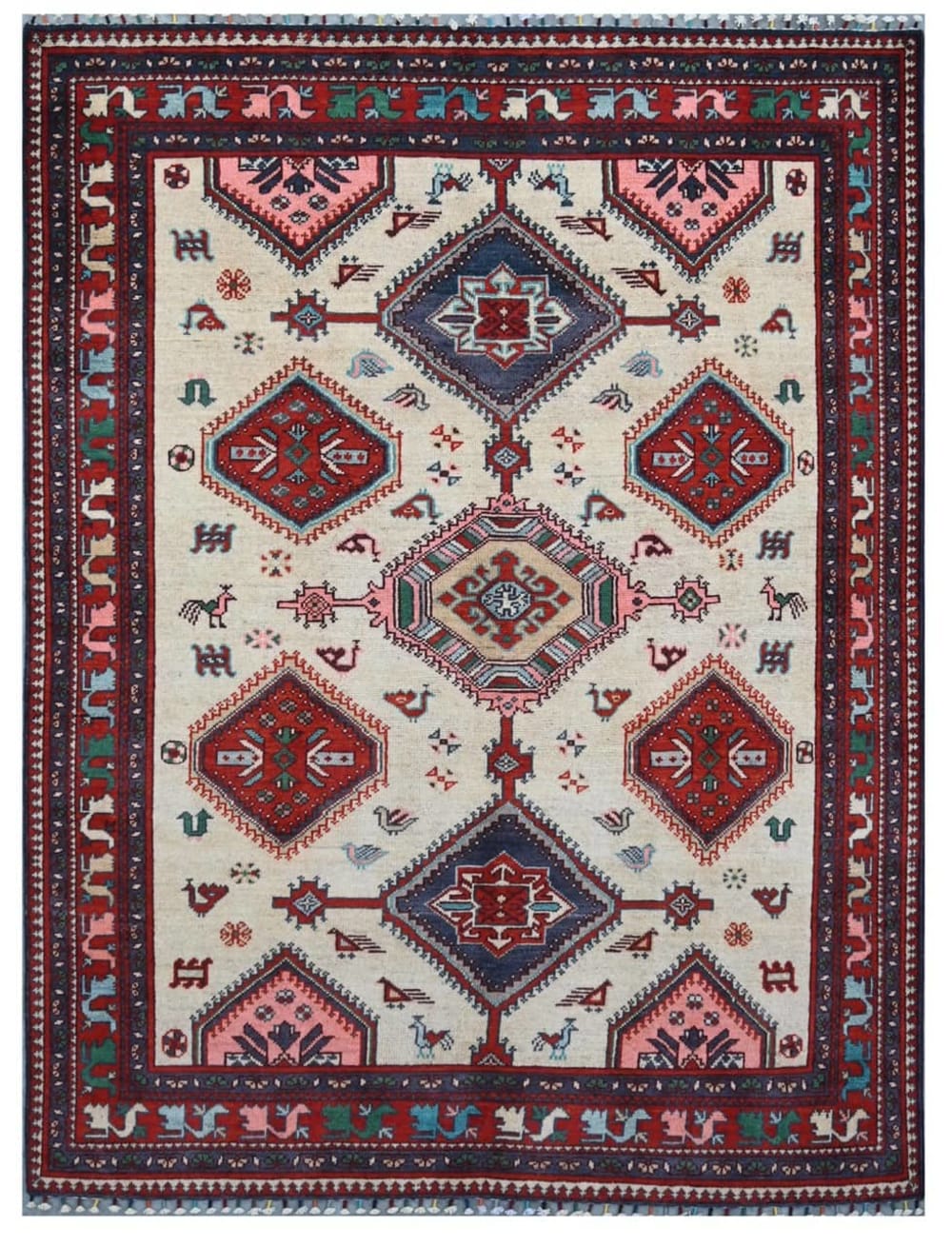 Carpet Living Orientalischer handgeknüpfter Teppich aus bunter Wolle 199x147 cm Mehrfarbig Wolle