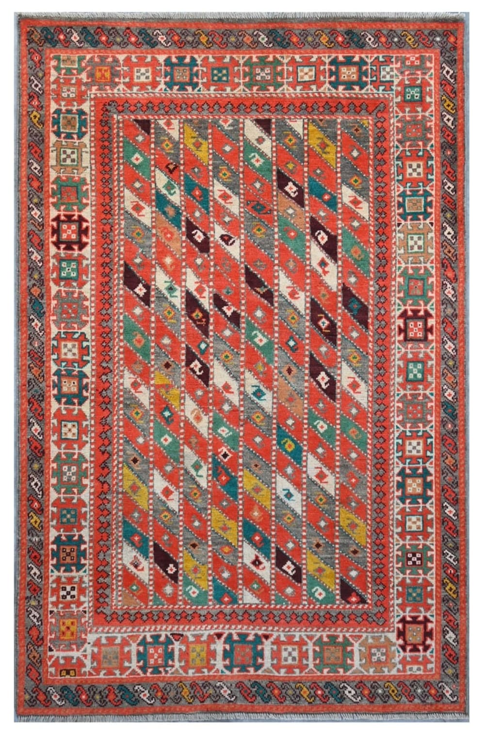 Carpet Living Orientalischer handgeknüpfter Teppich aus bunter Wolle 186x118 cm Mehrfarbig Wolle