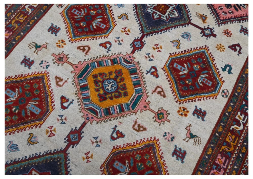 Orientalischer handgeknüpfter Teppich aus bunter Wolle 241x167 cm