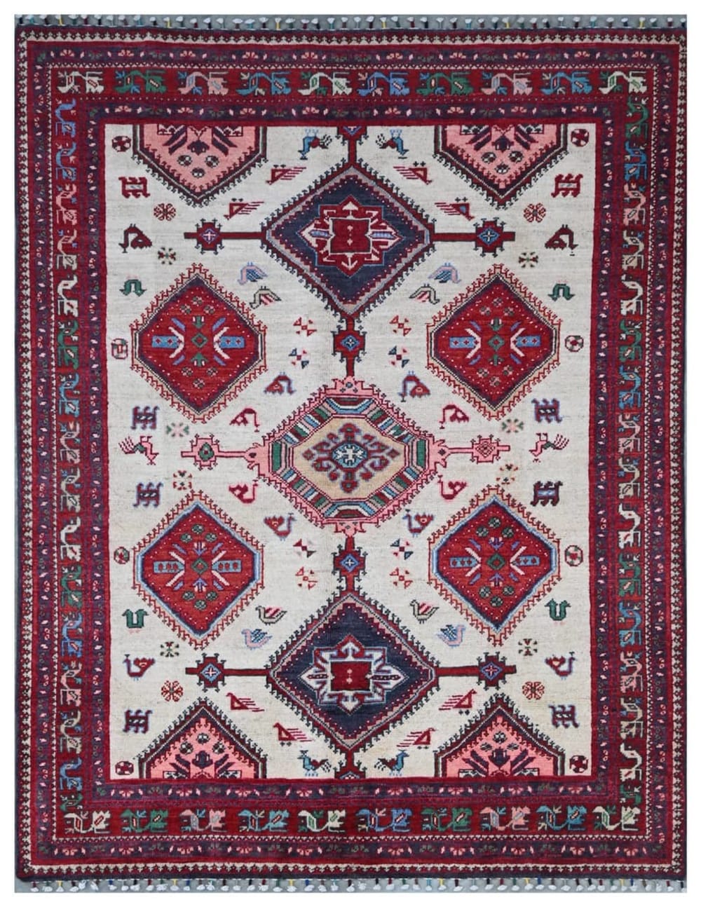 Carpet Living Orientalischer handgeknüpfter Teppich aus bunter Wolle 199x153 cm Mehrfarbig Wolle