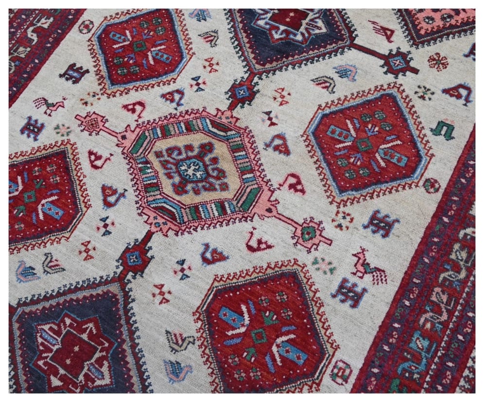 Orientalischer handgeknüpfter Teppich aus bunter Wolle 199x153 cm