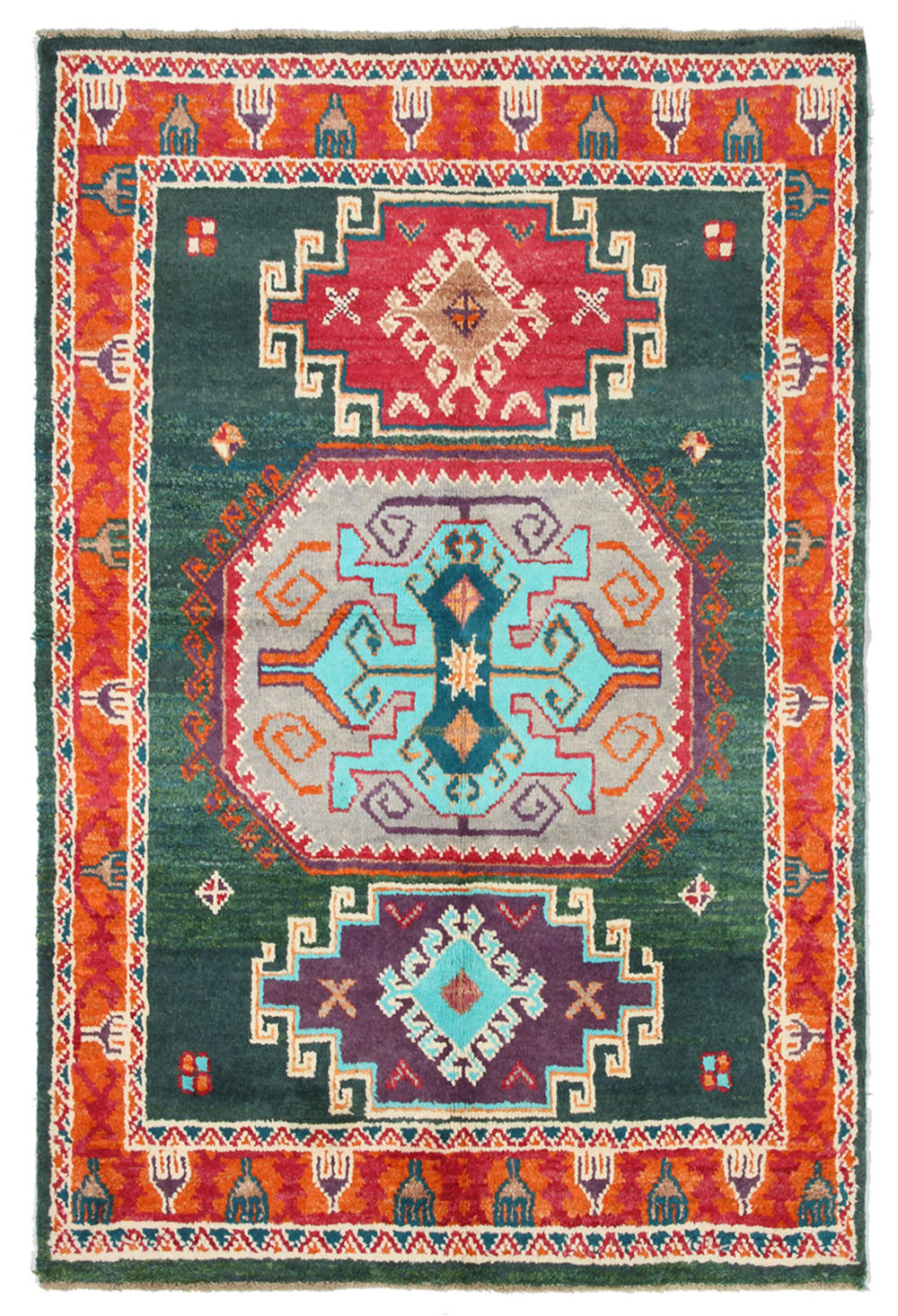 Carpet Living Orientalischer handgeknüpfter Teppich aus bunter Wolle 184x123 cm Mehrfarbig Wolle