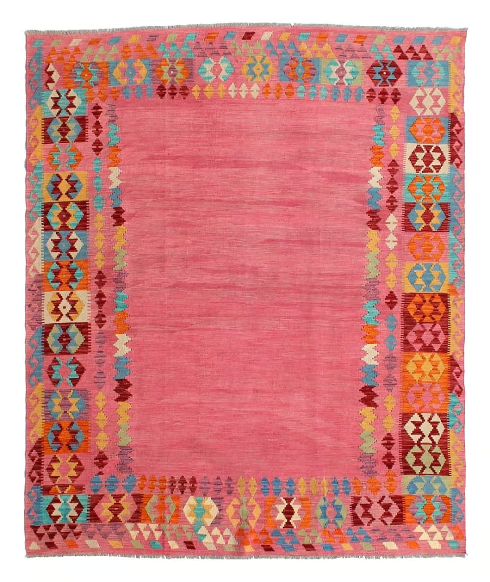 Carpet Living Handgefertigter Kilim Teppich aus natürlicher Wolle rosa 300x240cm - Wolle