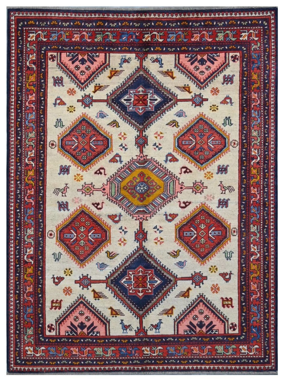 Carpet Living Orientalischer handgeknüpfter Teppich aus bunter Wolle 201x149 cm Mehrfarbig Wolle