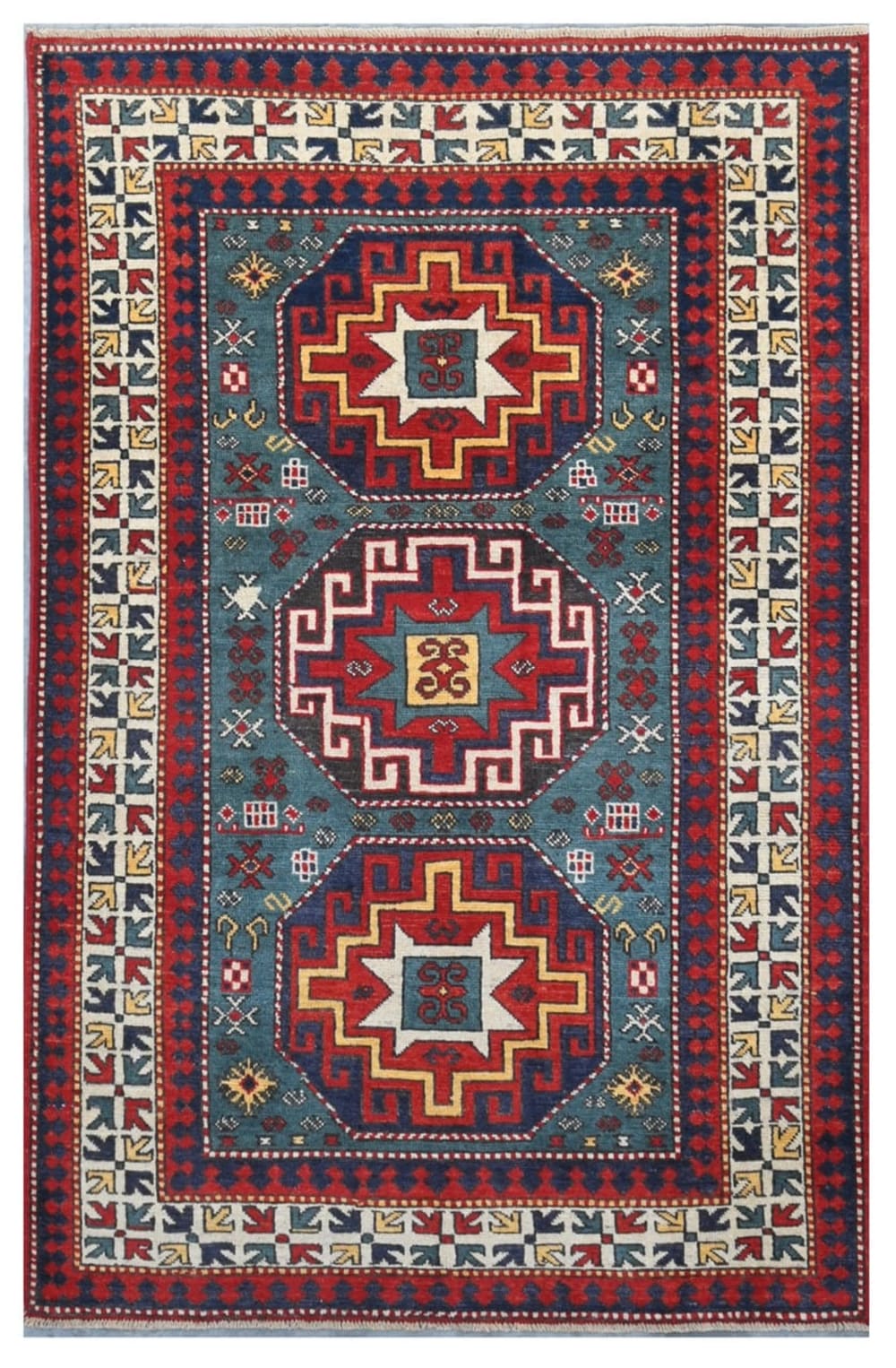 Carpet Living Orientalischer handgeknüpfter Teppich aus bunter Wolle 181x114 cm Mehrfarbig Wolle