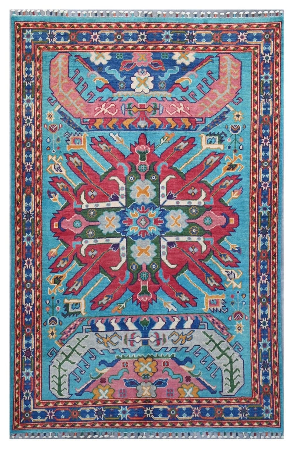 Carpet Living Orientalischer handgeknüpfter Teppich aus bunter Wolle 180x116 cm Mehrfarbig Wolle