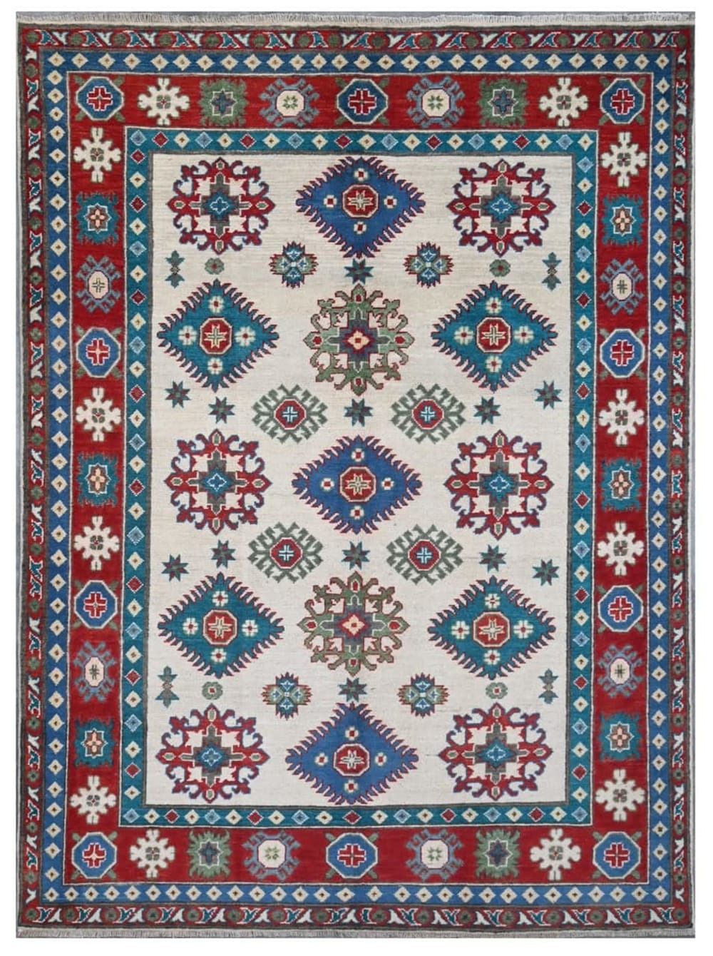 Carpet Living Orientalischer handgeknüpfter Teppich aus bunter Wolle 209x147 cm Mehrfarbig Wolle