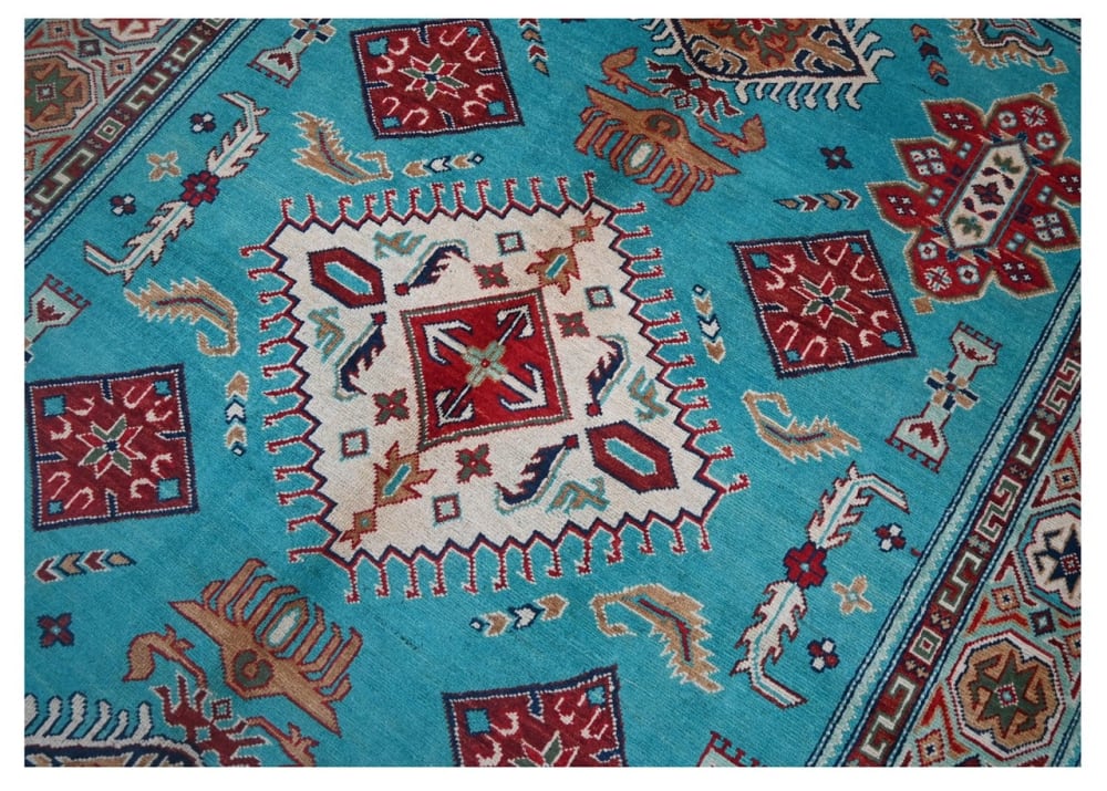 Orientalischer handgeknüpfter Teppich aus bunter Wolle 244x171 cm