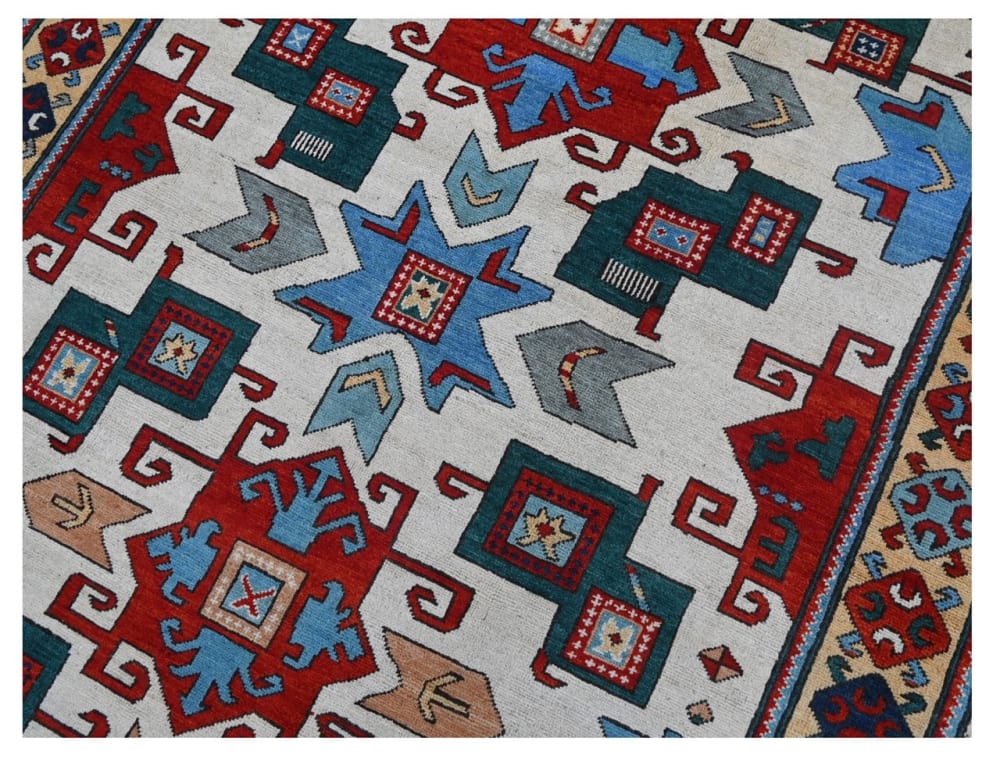 Orientalischer handgeknüpfter Teppich aus bunter Wolle 193x151 cm