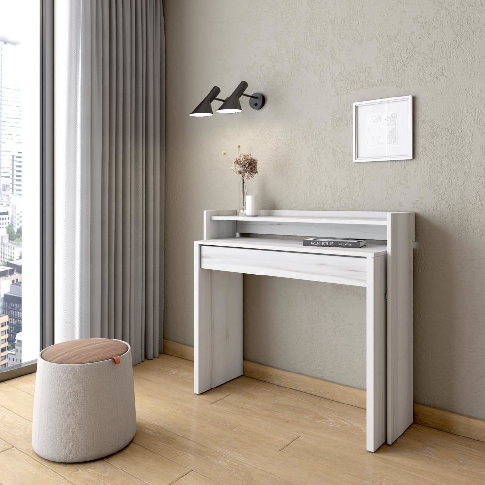 Skraut home Ausziehbarer Schreibtisch Holzeffekt Weiß gemasert 99x35x90cm style modern Weiß Spanplatte