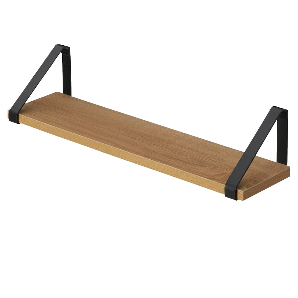 Étagère murale bois et équerres métal noir 78x16x15cm