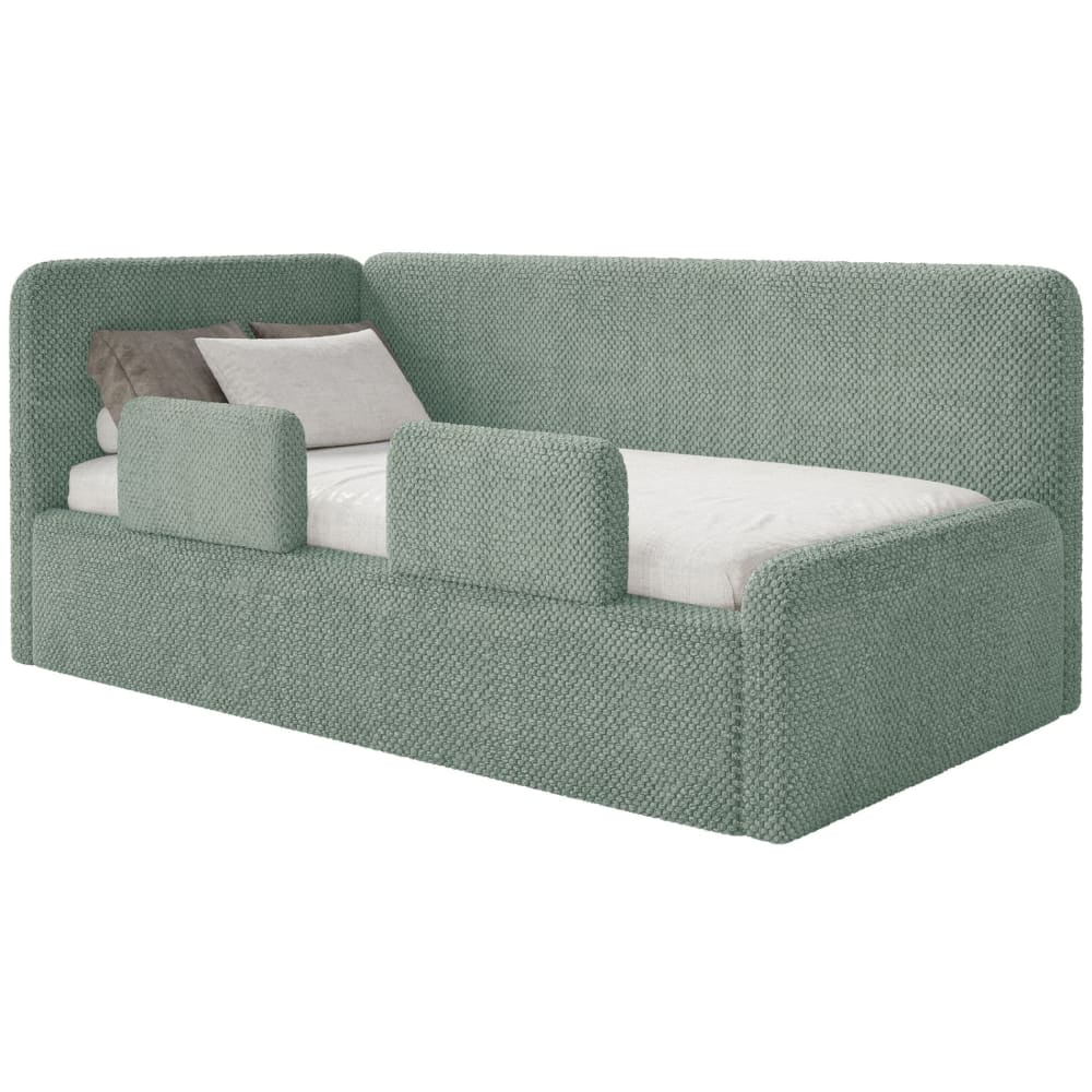 Selsey Kinderbett mit Kopfteil links, Rausfallschutz, Plüsch, Salbeigrün style modern Stoff Baby