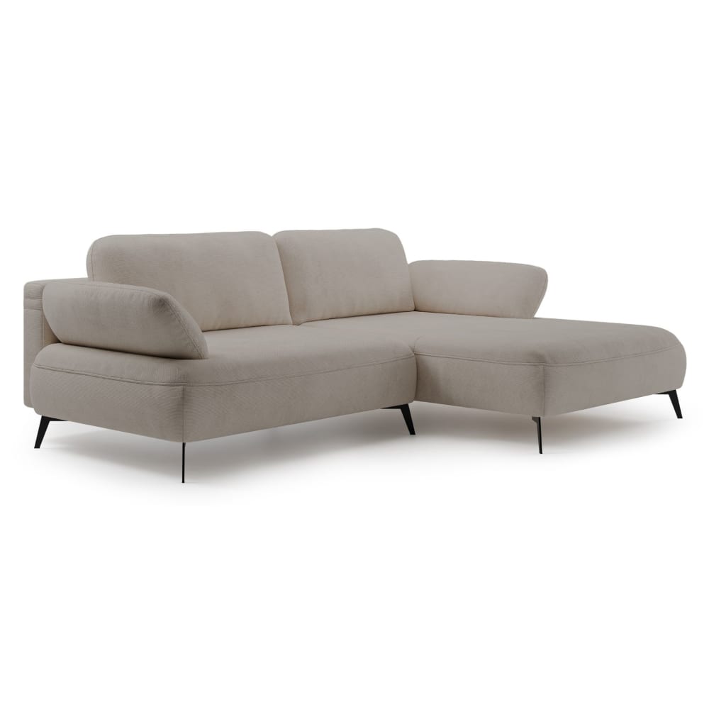 Canapé d’angle convertible en tissu chenille, côté droit, beige