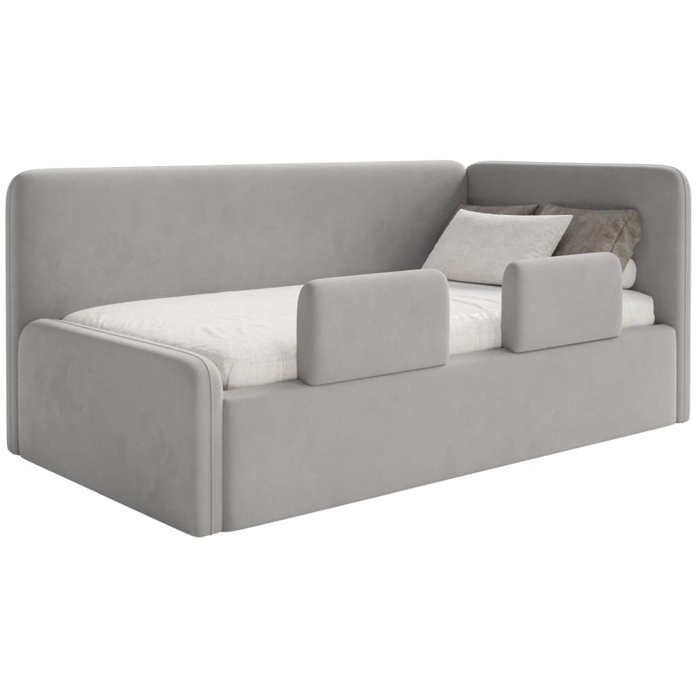 Selsey Kinderbett mit Kopfteil rechts, Rausfallschutz, Samt, Grau style modern GRAU STOFF Baby