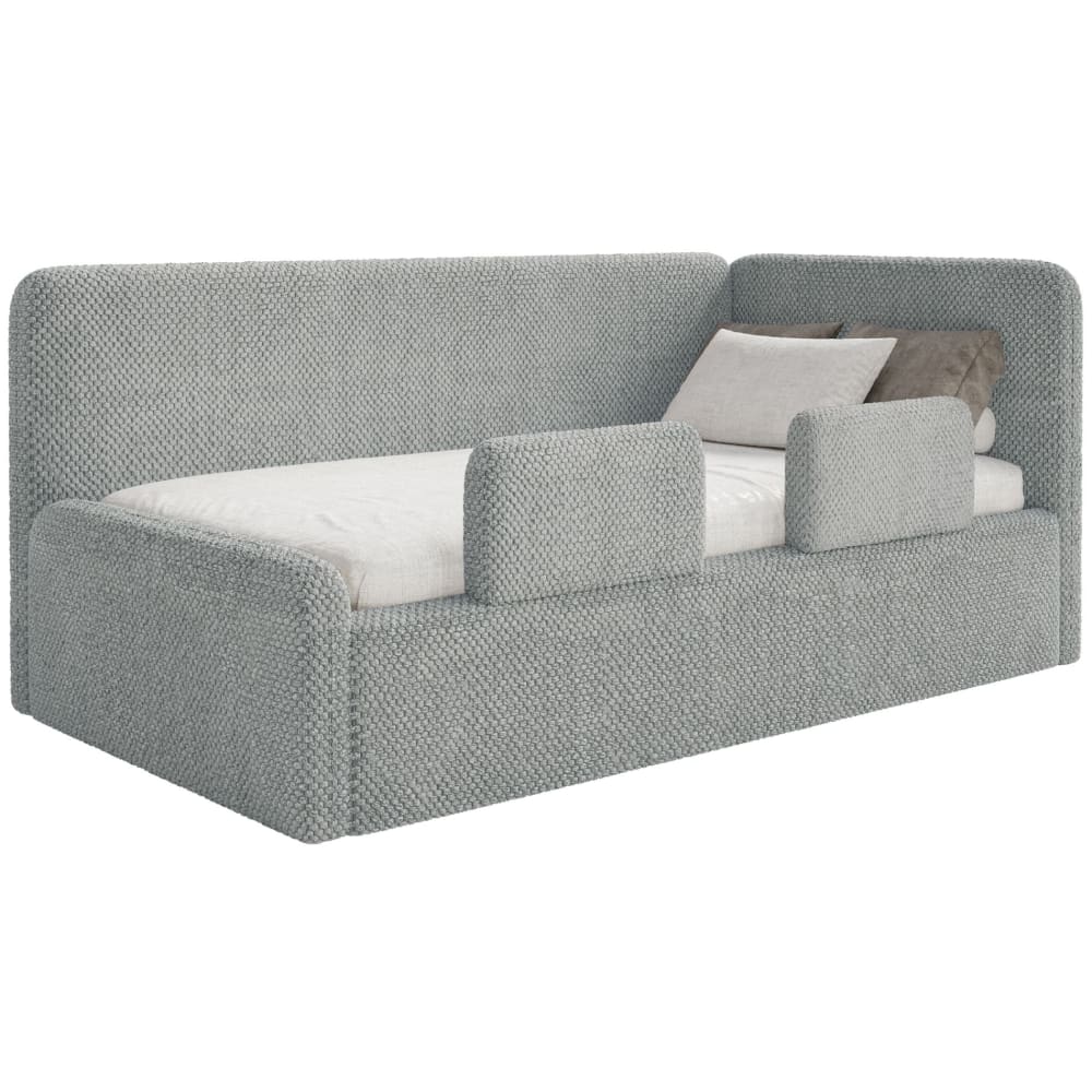 Lit enfant, tête droite, matelas, barrière, en peluche, gris