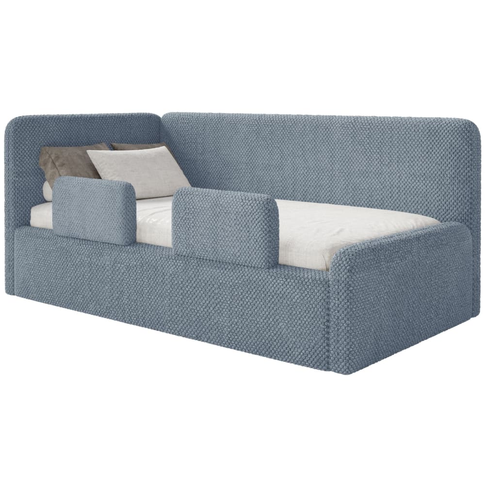 Selsey Kinderbett mit Kopfteil links, Matratze, Rausfallschutz, Plüsch, Blau style modern BLAU STOFF Baby