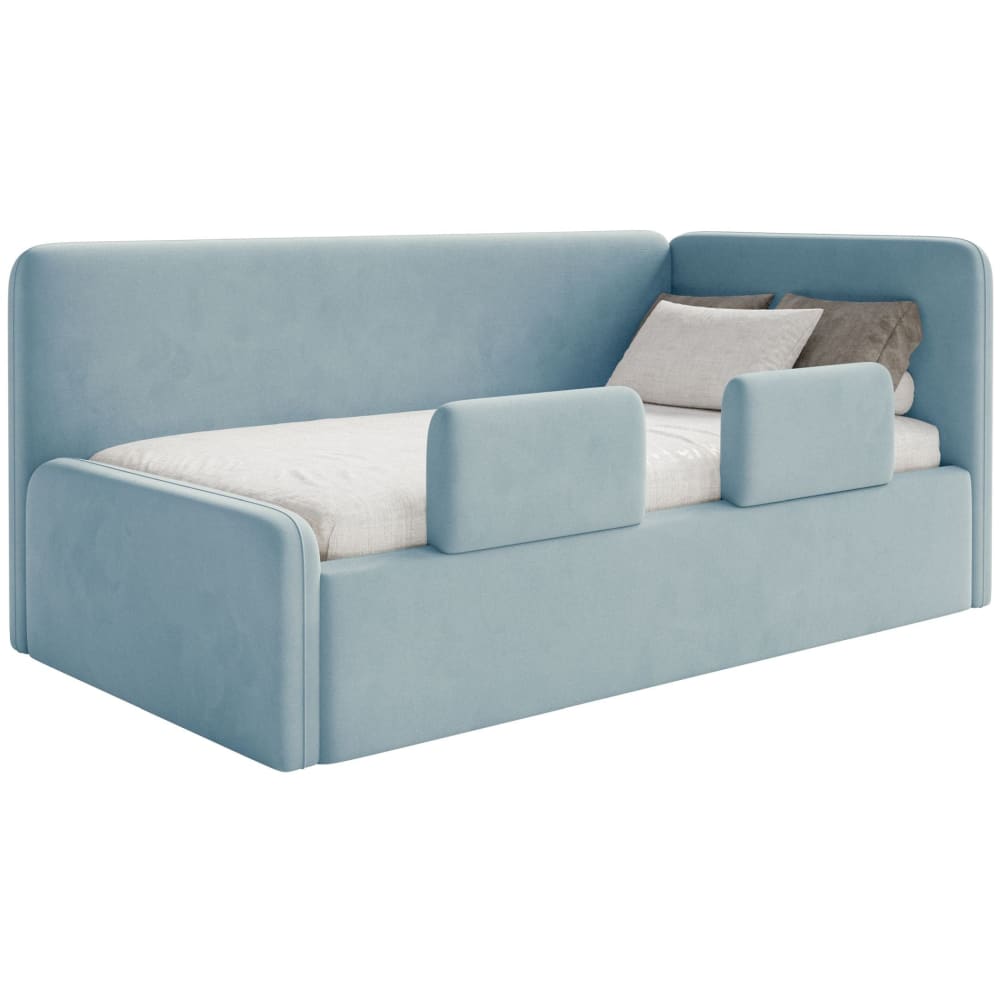 Selsey Kinderbett mit Kopfteil rechts, Rausfallschutz, Samt, Blau style modern BLAU STOFF Baby