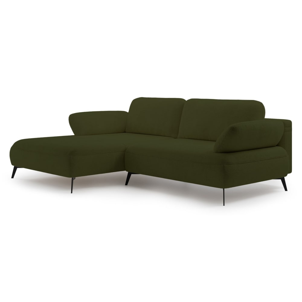 Canapé d’angle convertible en tissu chenille, côté gauche, vert olive