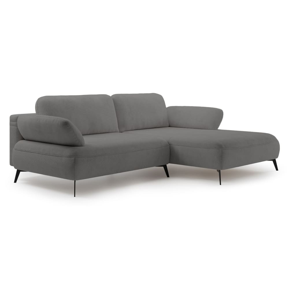 Canapé d’angle convertible en tissu chenille, côté droit, gris