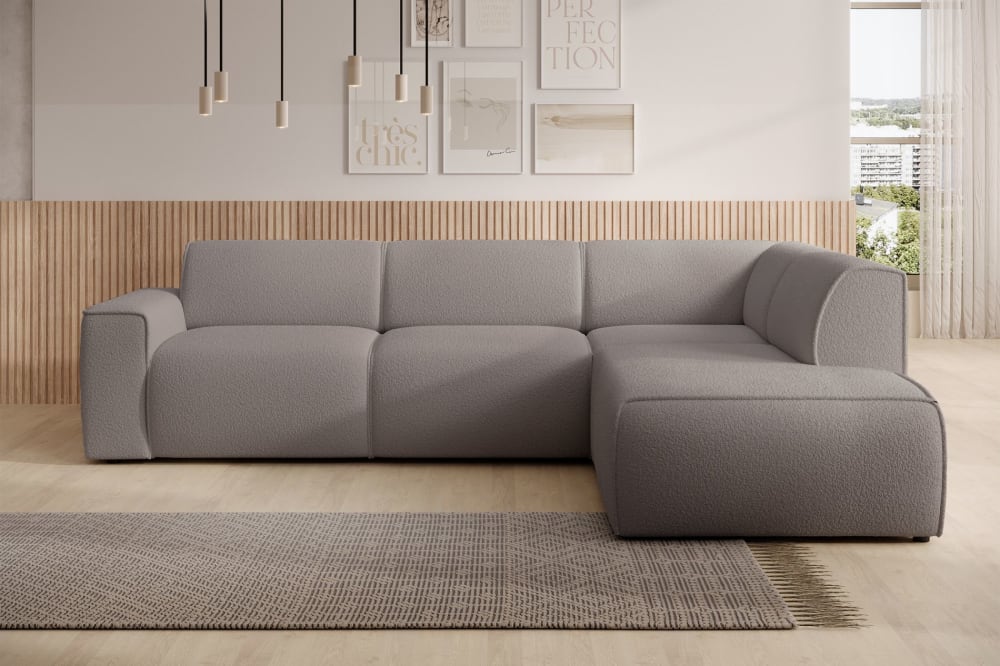 Canapé d’angle avec dossier sur la méridienne droite, taupe