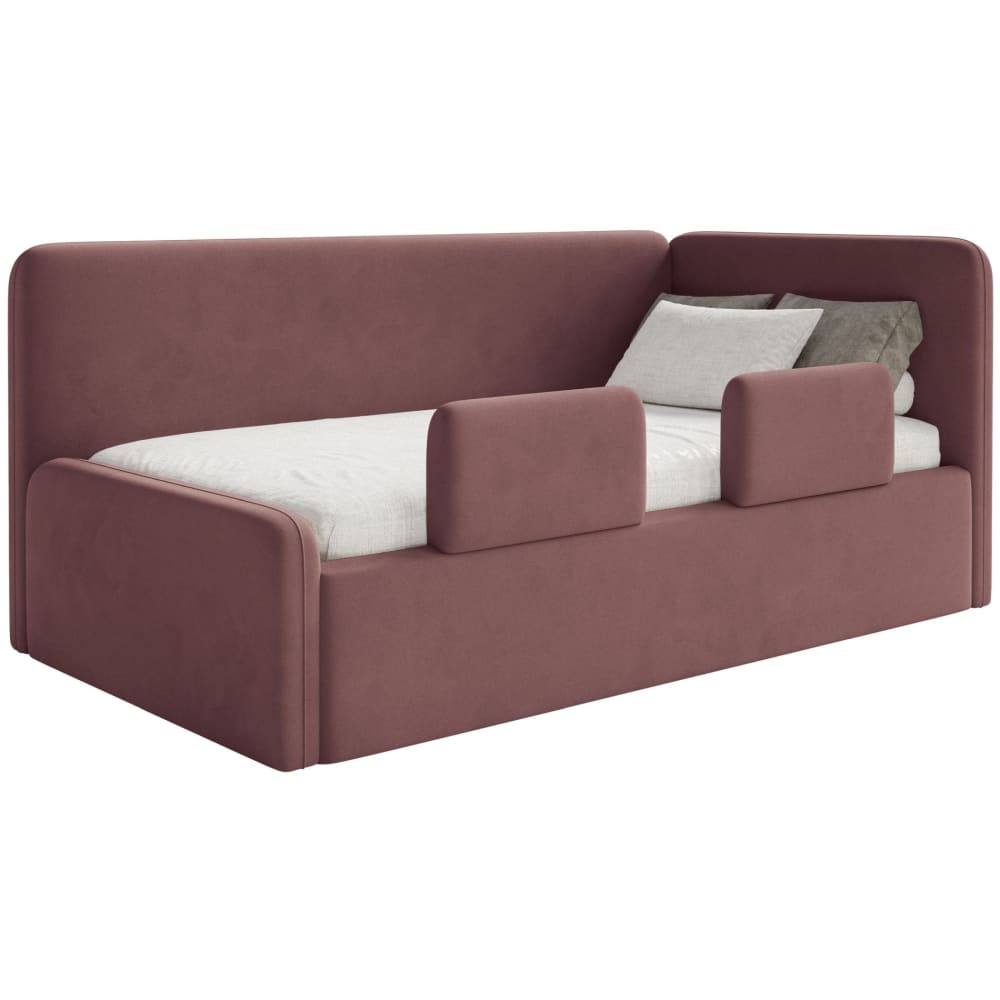 Selsey Kinderbett mit Kopfteil rechts, Matratze, Rausfallschutz, Samt, Rosa style modern ROSA STOFF Baby