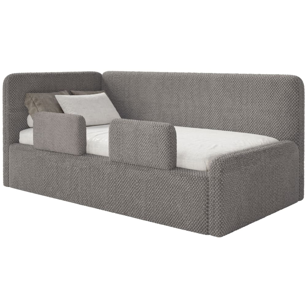 Selsey Kinderbett mit Kopfteil links, Rausfallschutz, Plüsch, Taupe style modern TAUPE STOFF Baby