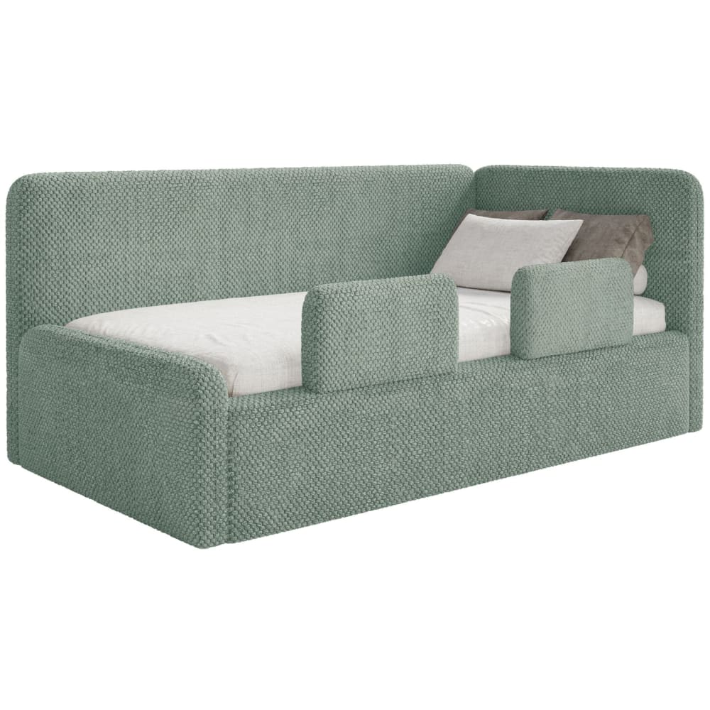 Selsey Jugendbett mit Kopfteil rechts, Bettkasten, Plüsch, Salbeigrün style modern Stoff Baby