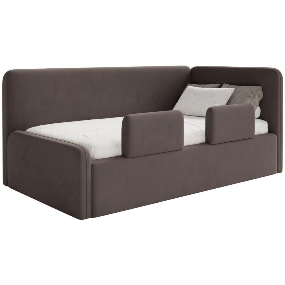 Selsey Kinderbett mit Kopfteil rechts, Rausfallschutz, Samt, Braun style modern BRAUN STOFF Baby