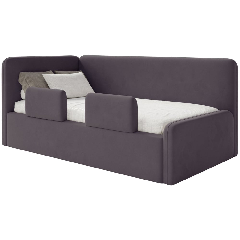 Selsey Kinderbett mit Kopfteil links, Matratze, Rausfallschutz, Samt, Violett style modern VIOLETT STOFF Baby