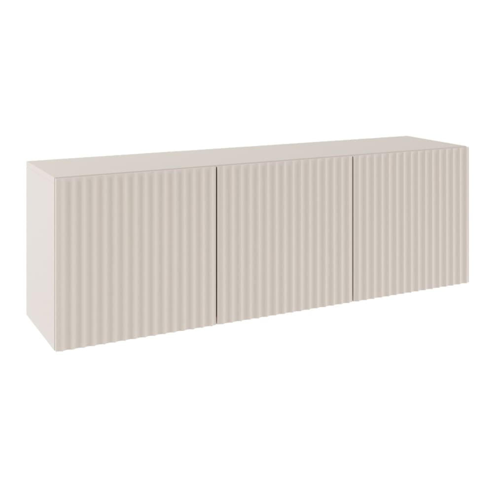 Meuble TV bas à façades lamellées, 3 portes, beige cachemire, 150 cm Meuble TV bas à façades lamellées, 3 portes, beige cachemire, 150 cm