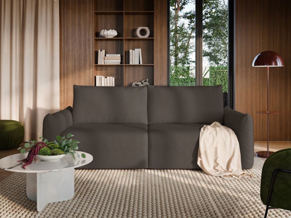 Canapé convertible 3 places en tissu chenille, marron
