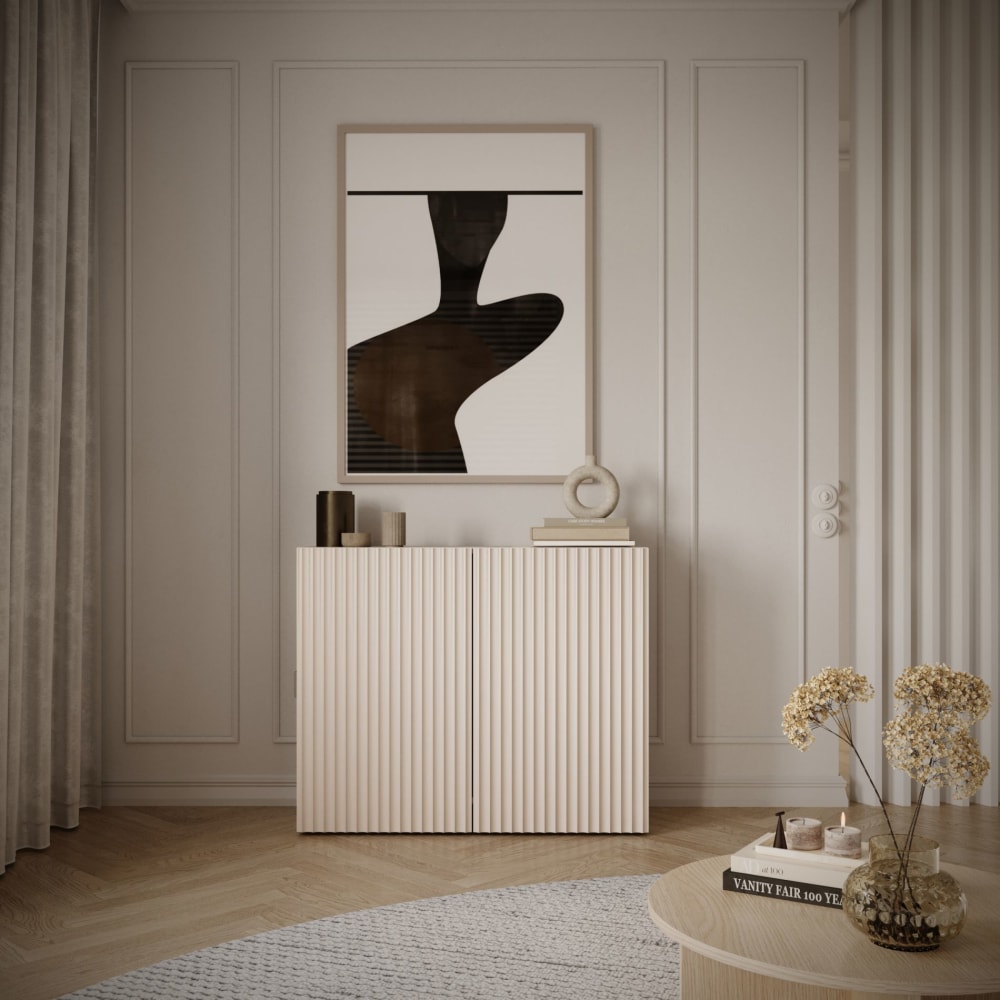 Sideboard mit Lamellenfronten, 2-türig, Kaschmirbeige, 100 cm -