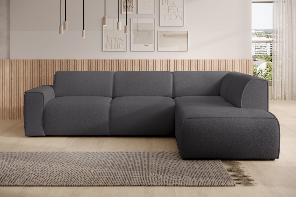 Canapé d’angle avec dossier sur la méridienne droite, gris foncé