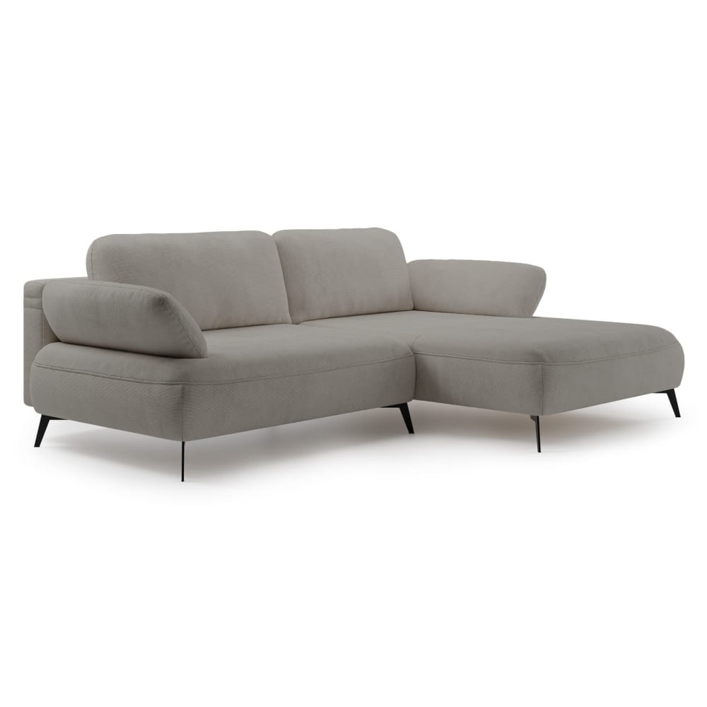 Canapé d’angle convertible en tissu chenille, côté droit, gris beige