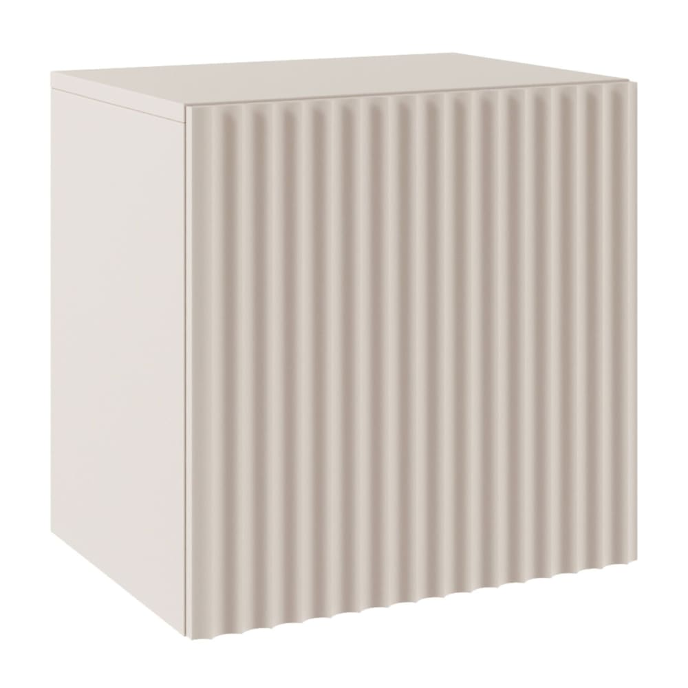 Table de chevet à façade lamellée, 1 porte, beige cachemire, 50 cm