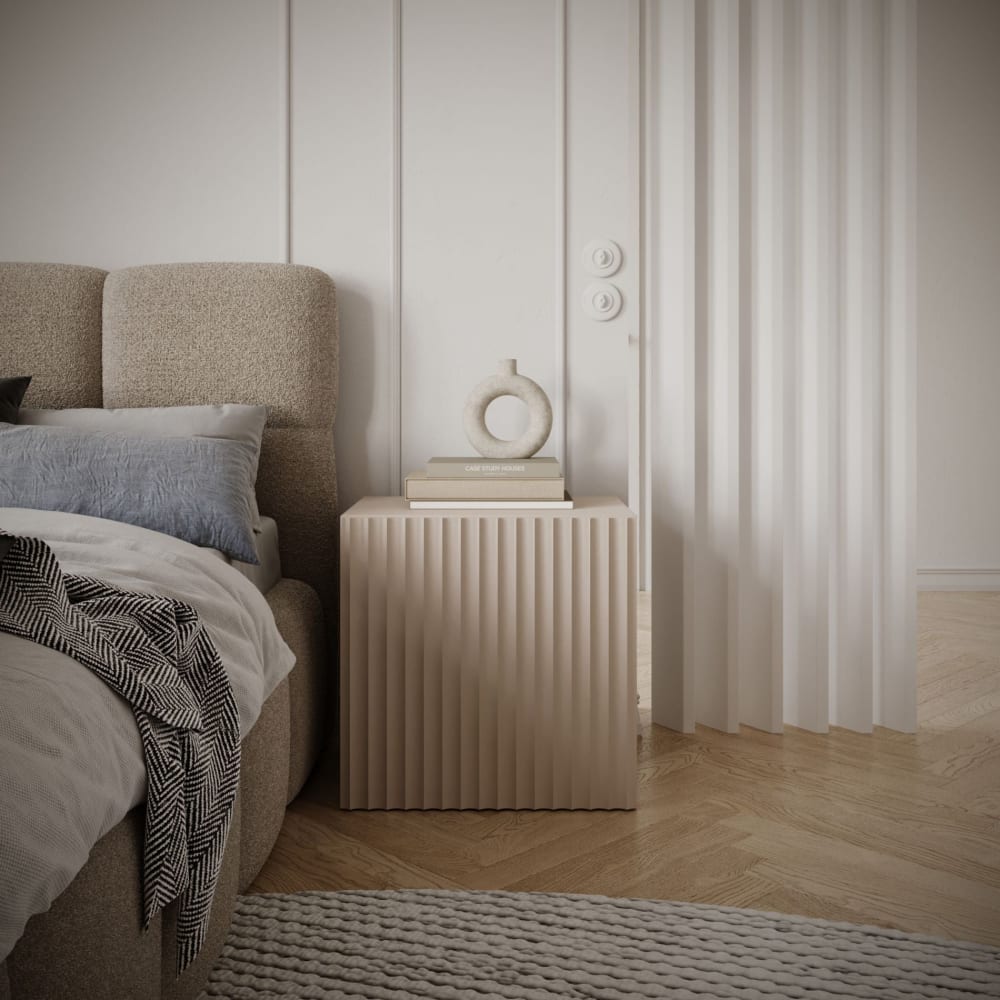 Nachttisch mit Lamellenfront, 1-türig, Kaschmirbeige, 50 cm -