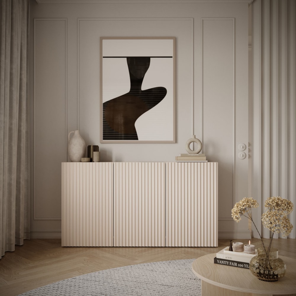 Sideboard mit Lamellenfronten, 3-türig, Kaschmirbeige, 150 cm -