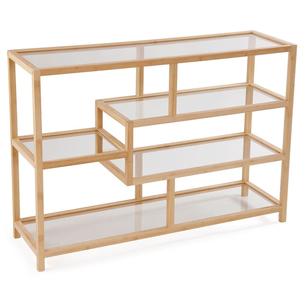 Console d'entrée bambou et plateaux en verre 114x34x79cm Console d'entrée bambou et plateaux en verre 114x34x79cm