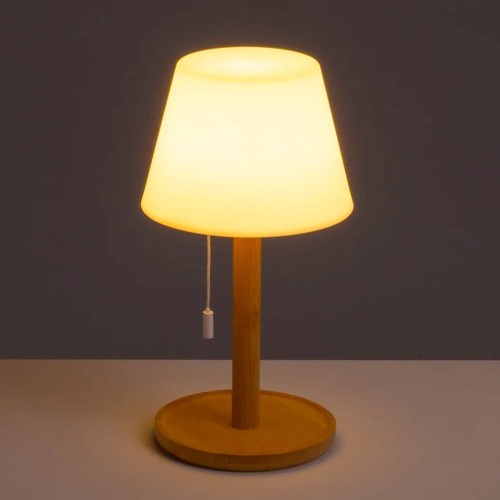 Lampe à poser bambou led à tirette sans fil 15x15x28cm — vue 3