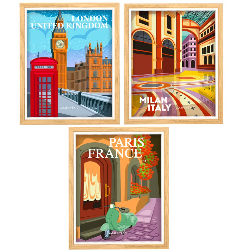 Set de 3 cadres photos mural ou à poser bois et blanc 20x25cm