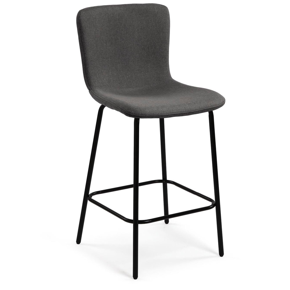 Tabouret de bar métal noir et assise tissu gris foncé 51x44.5x93.5cm