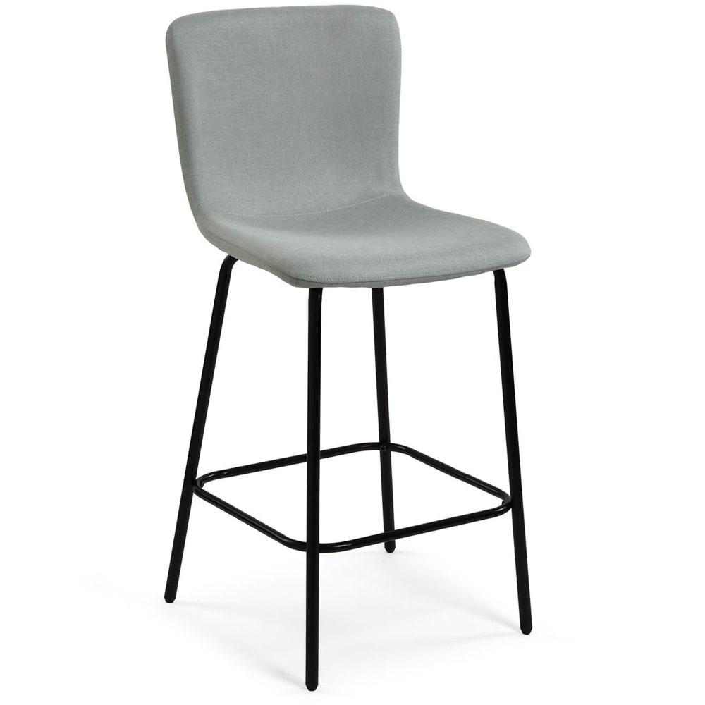 Tabouret de bar métal noir et assise tissu gris bleu 51x44.5x93.5cm