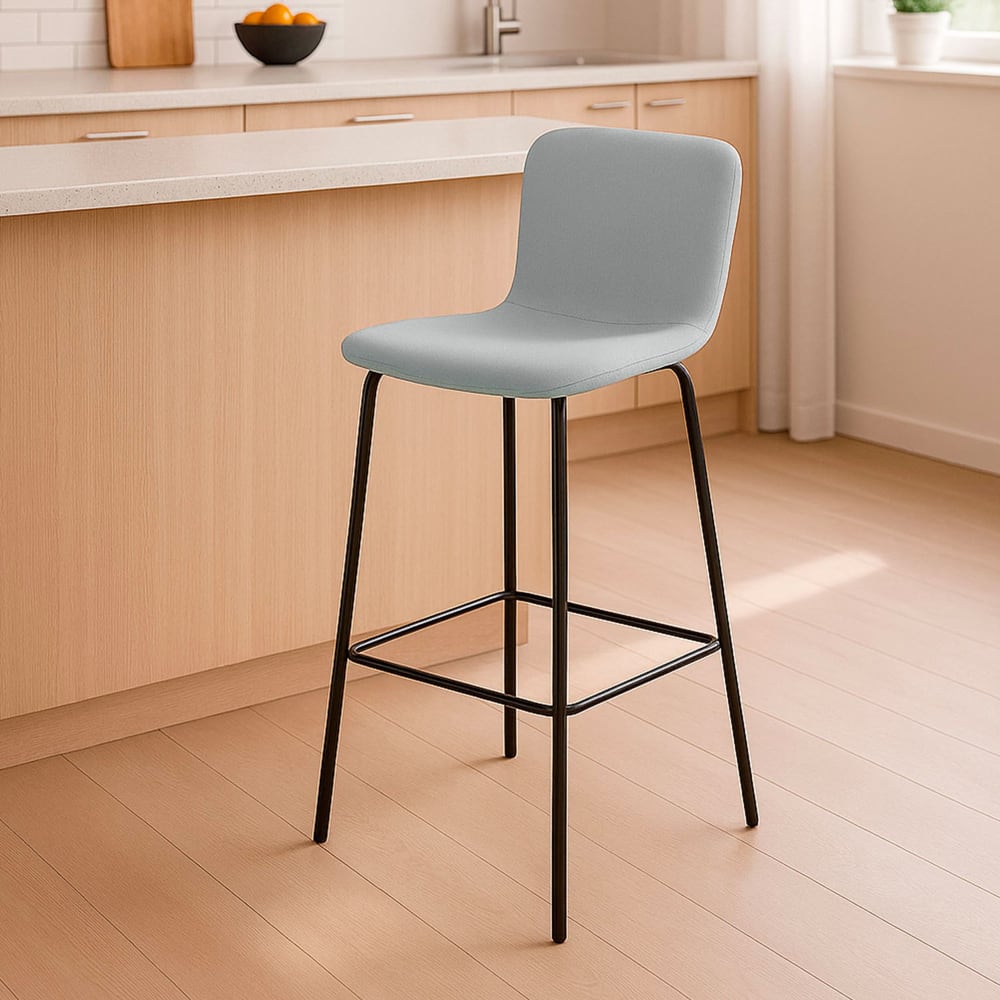 Tabouret de bar métal noir et assise tissu gris bleu 51x44.5x93.5cm
