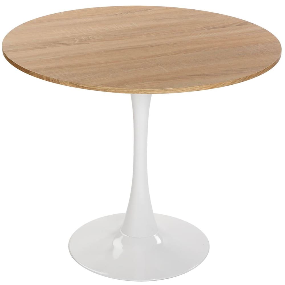 Table à manger design ronde bois et blanc 100x100x73cm