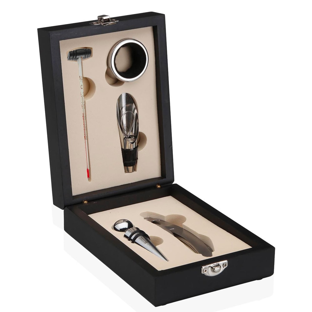 Coffret à vin 5 pièces en bois noir
