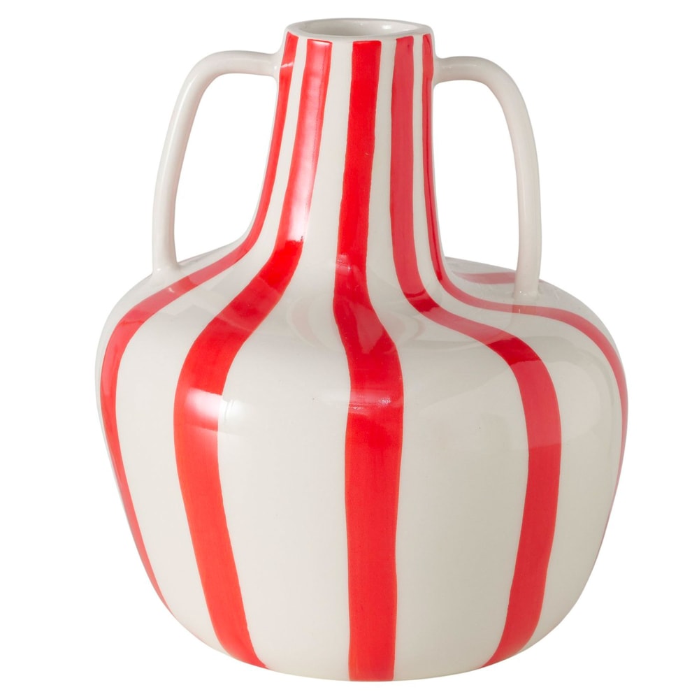 Vase design céramique rouge et blanc 15x15x17cm