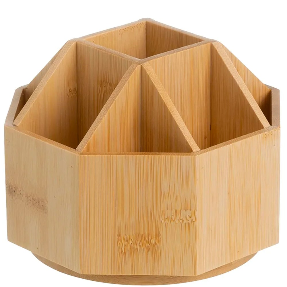 Organiseur rangement maquillage bambou rotatif 17x17x12cm