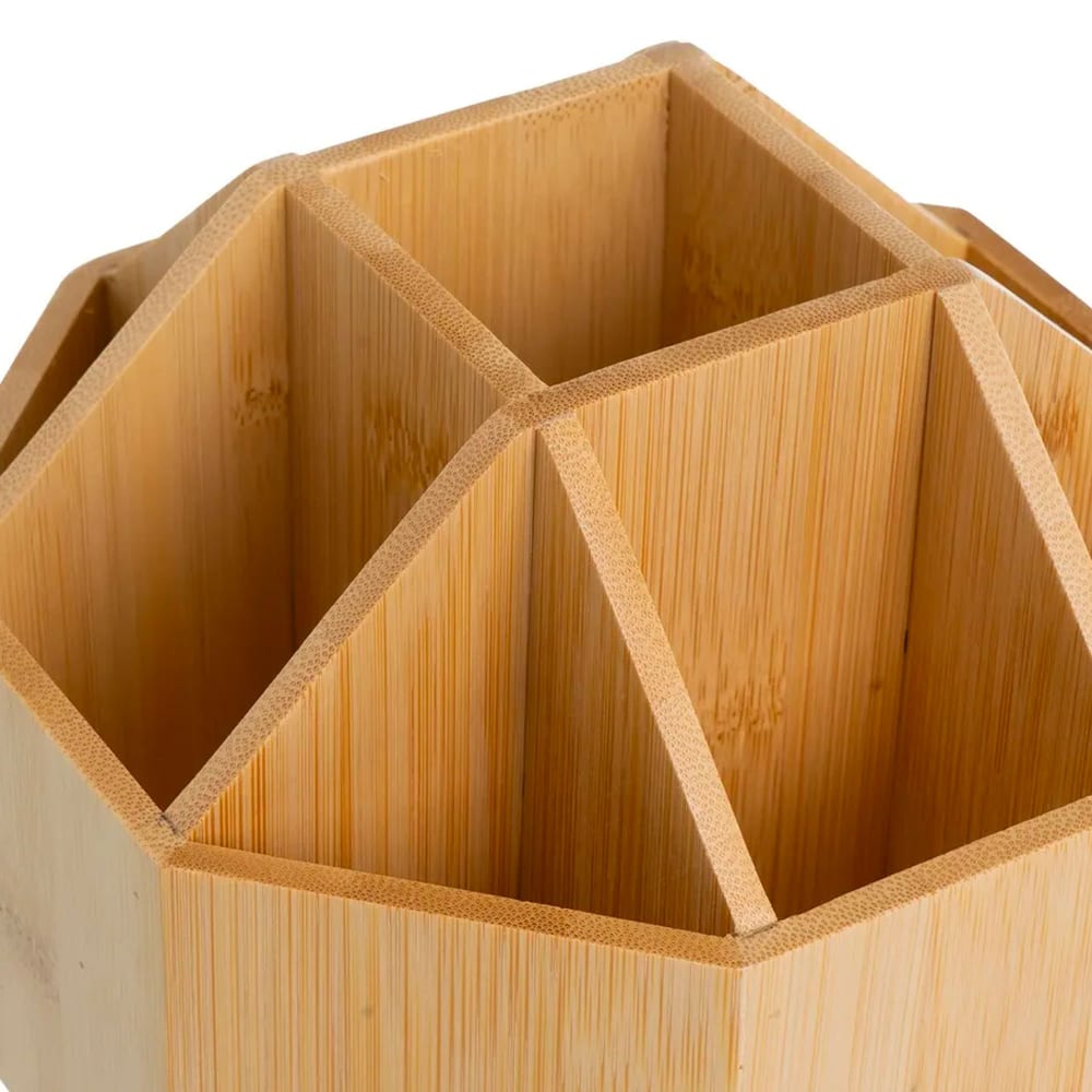 Organiseur rangement maquillage bambou rotatif 17x17x12cm — vue 4